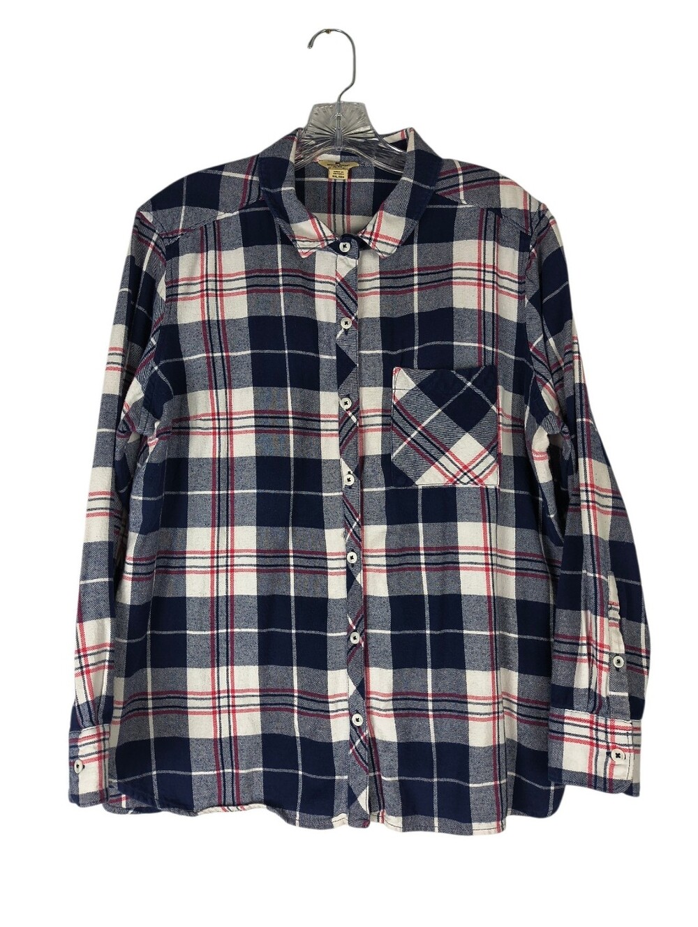 Woolrich Button Down Shirt Womens XXL Blue Pink Cotton Plaid Flannel Long Sleeve